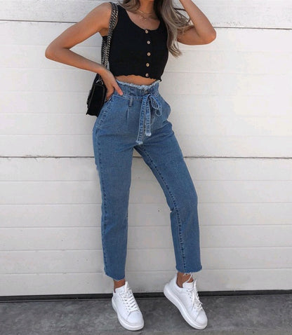 High-Waisted Belted Jeans